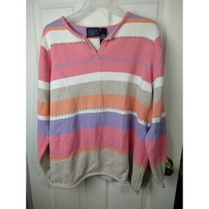 Crazy Horse Women's 2 Sweater V Neck Striped Long Sleeve Pullover